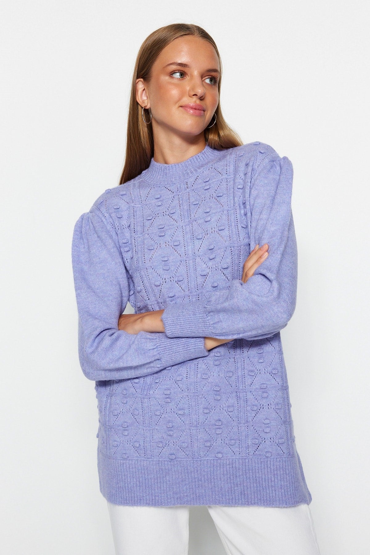 Lilac Open/perforated Soft Textured Knitwear Sweater Tctaw24ak00164