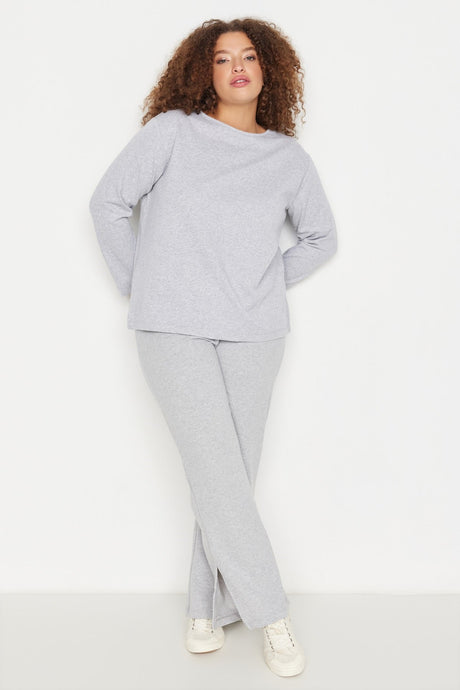 Grey Legs Slit Knitted Pajama Set Tbbaw23ai00055