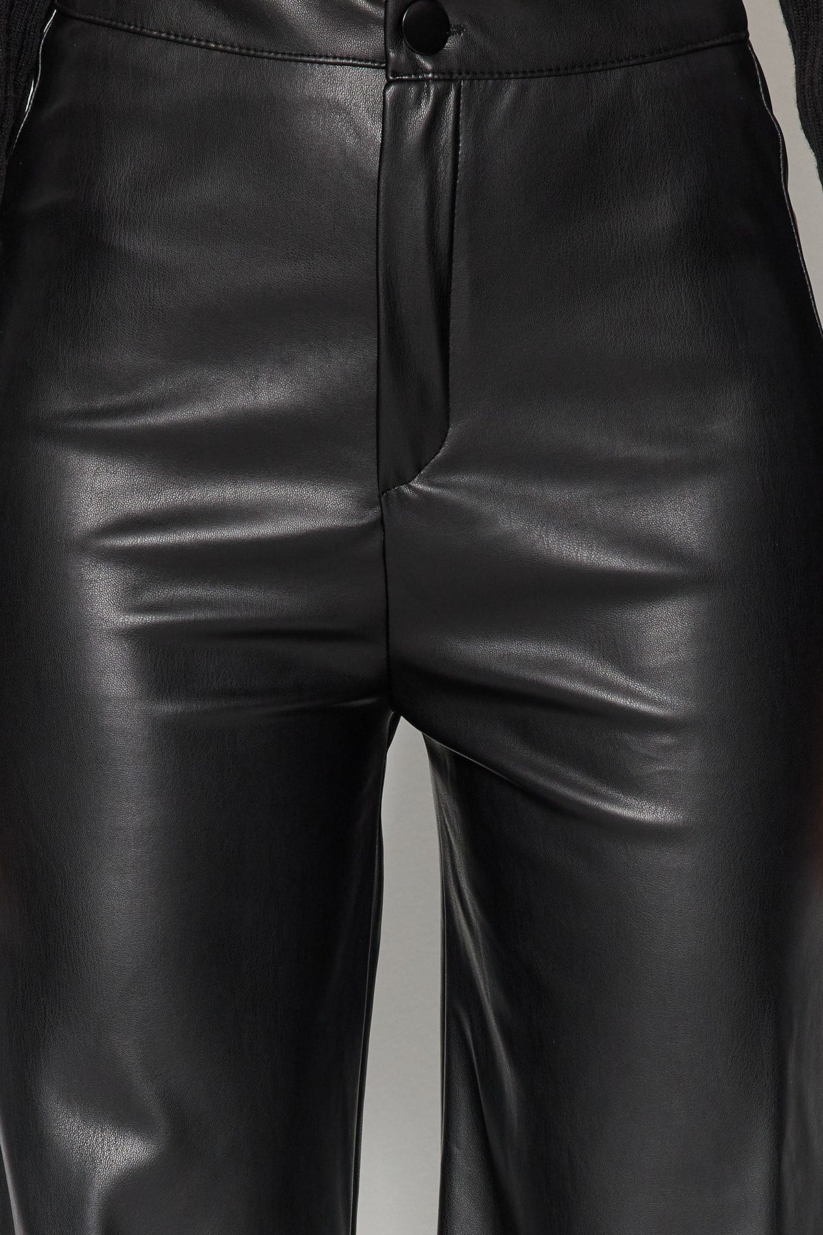 Black Faux Leather Wide Leg Pocket Detailed Knitted Pants Twoaw24pl00103