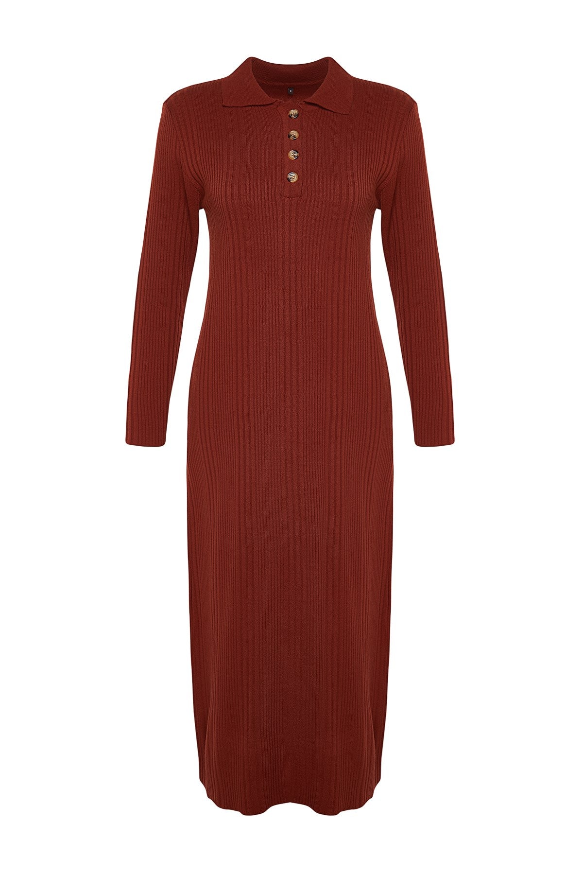 Camel Polo Collar Casual Pattern Ribbon Knitwear Dress Tctaw24eb00025