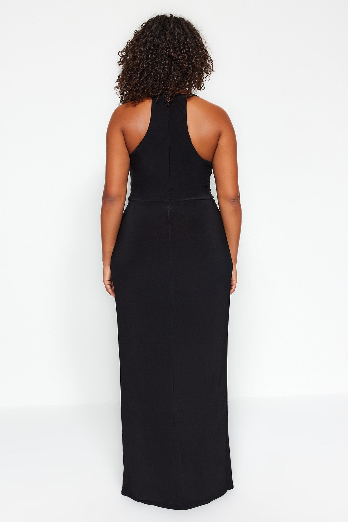 Black Straight Shift Midi Knitted Plus Size Dress Tbbaw24ah00095