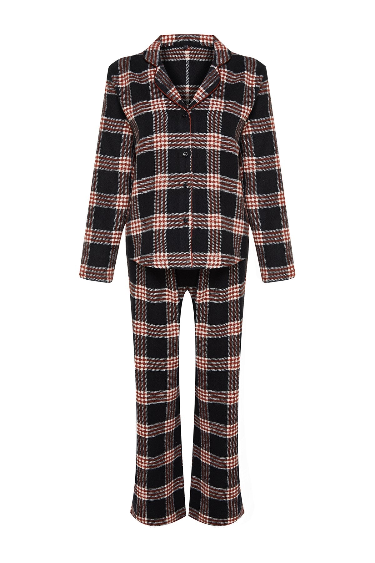 Black-multicolor Premium Plaid Shirt-pants Woven Sleepwear Set Thmaw24pt00256