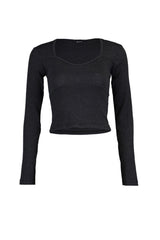 Anthracite Stitching Detailed Fitted/body-fitting Crop Ribbed Stretch Knit Blouse Twoaw22bz0530