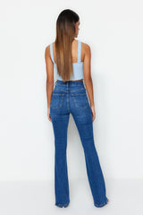 Dark Blue Super High Waist Flare Jeans Twoss23je00064