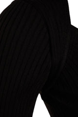 Black Wide Collar Ribbed Knitwear Sweater Tbbaw24an00033