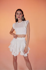 Embroidered Detailed Asymmetric Cut Lined Mini Pixie Skirt White Hlpixieetekwhite