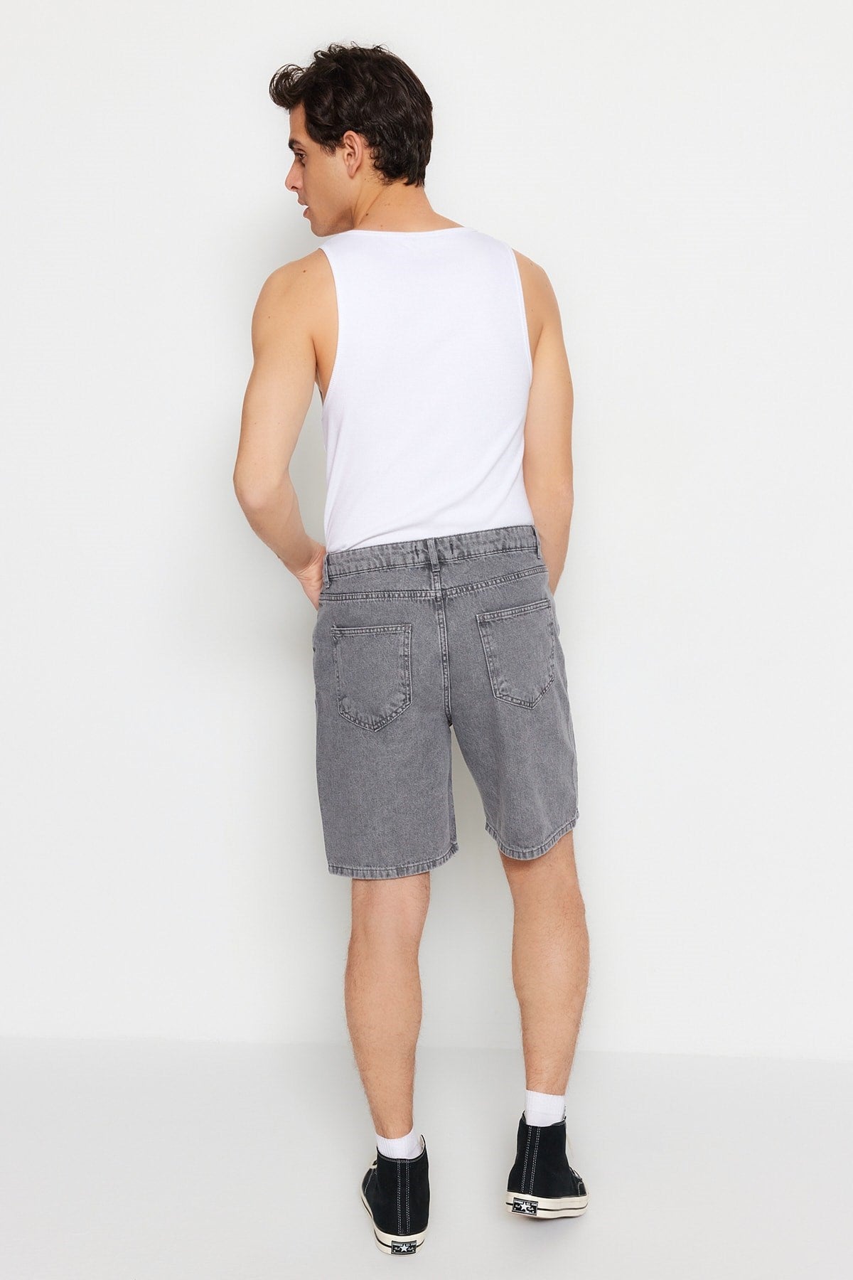 Men's Grey Men's Loose Fit Denim Jeans Shorts Flat Shorts & Bermuda Tmnss23sr00050