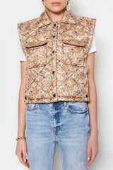 Multi Color Floral Pattern Quilted Vest Twoaw23ye00062