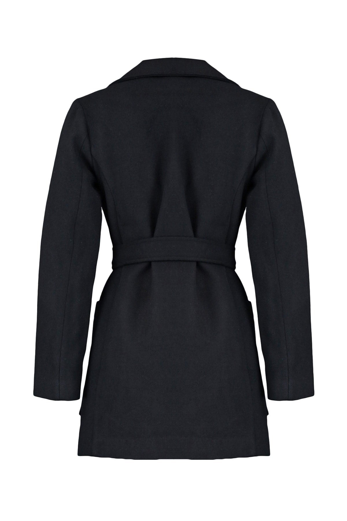 Black Fitted Belted Woolen Cashmere Coat Twoaw20kb0032