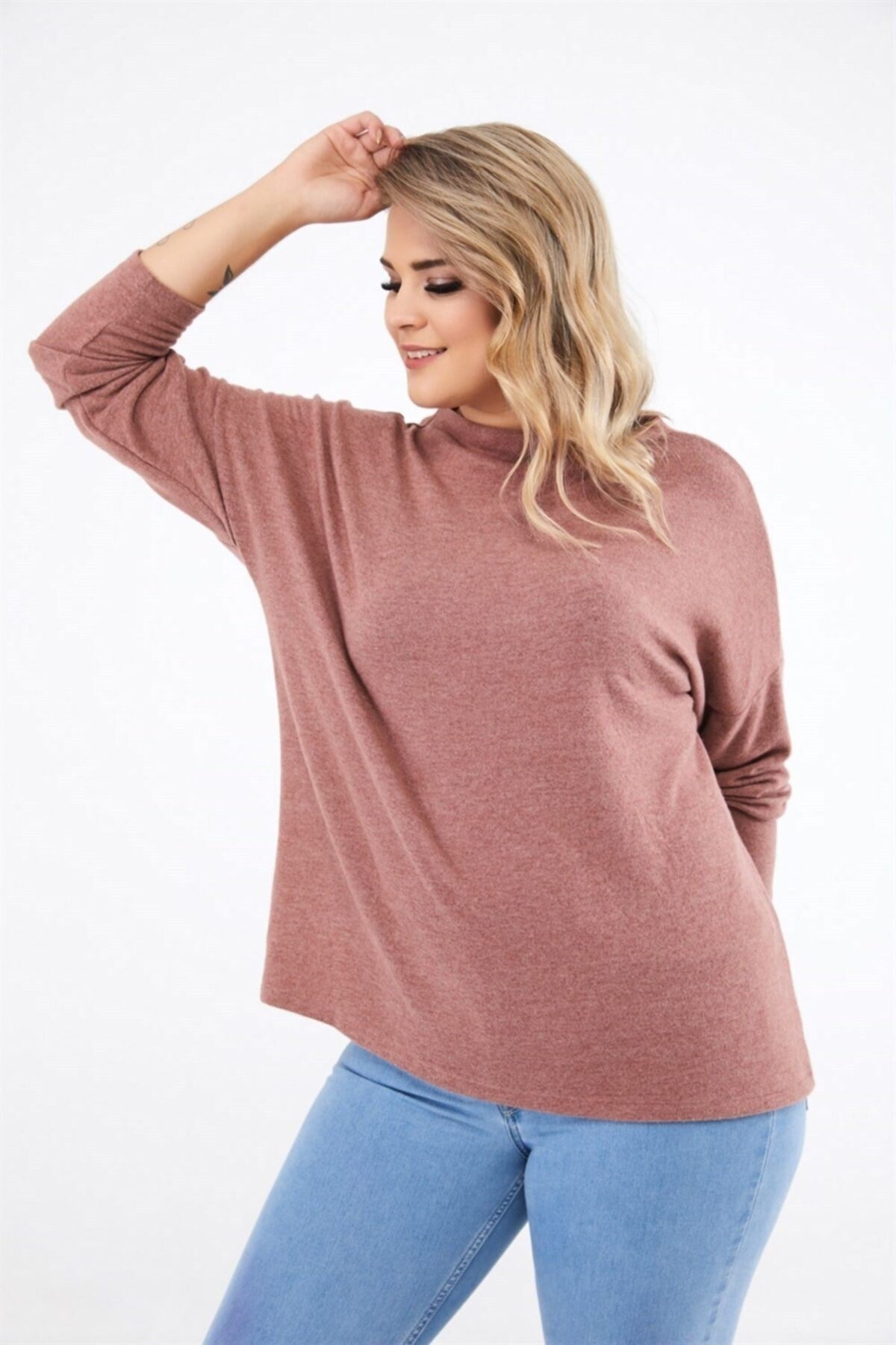 Women's Dusty Rose Scoop Neck Long Sleeve Knuckle Sweater Pra-2633929-599614