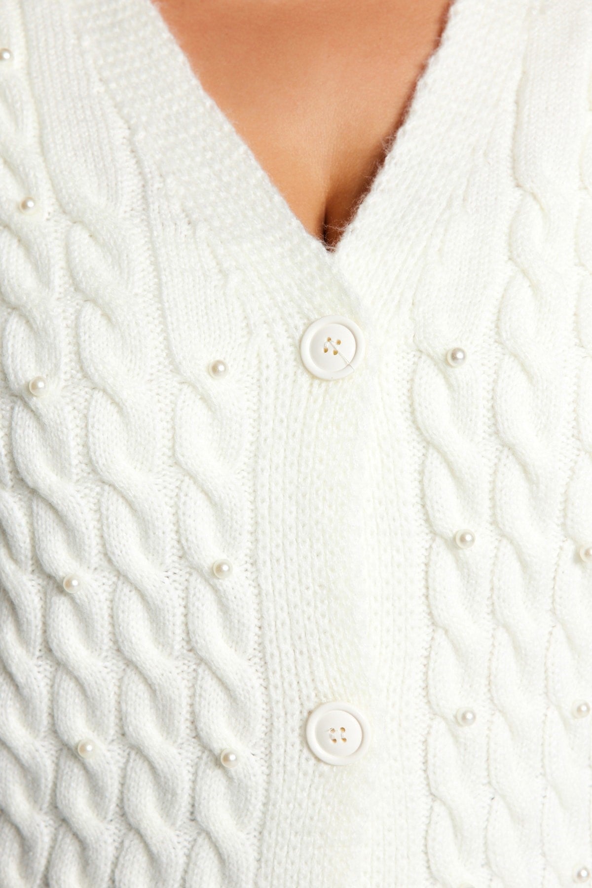 Ecru Stone Detailed Knitwear Cardigan Tbbaw24av00030