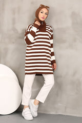 Black Striped Zipper Knitwear Tunic Imj002666