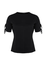 Black Knitted Sleeve Detailed T-shirt Tbbss22ts2291