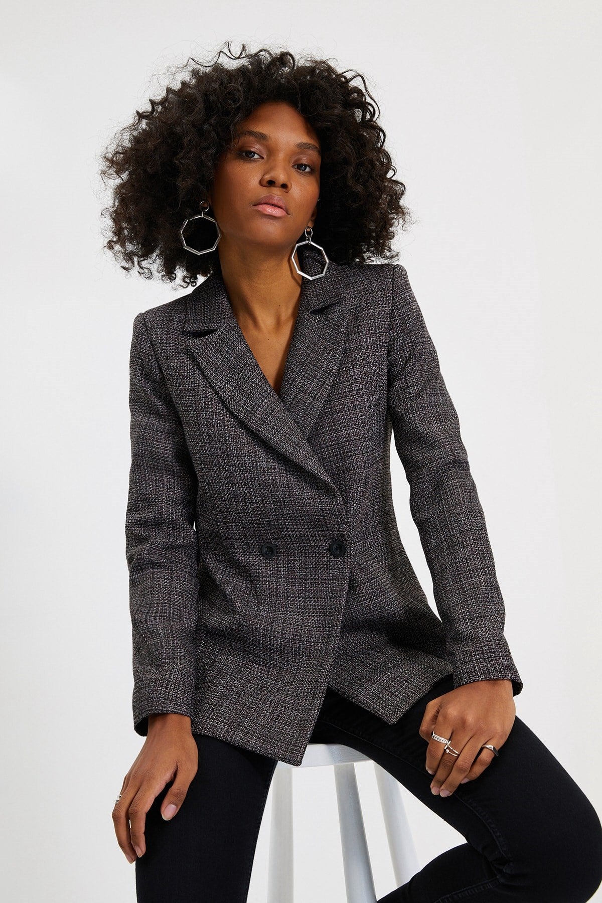 Anthracite Regular Lined Buttoned Woven Blazer Jacket Twoaw22ce0667