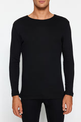 Black Men's Cycling Collar Long Sleeve Thermal Underwear Tmnaw24ts00002