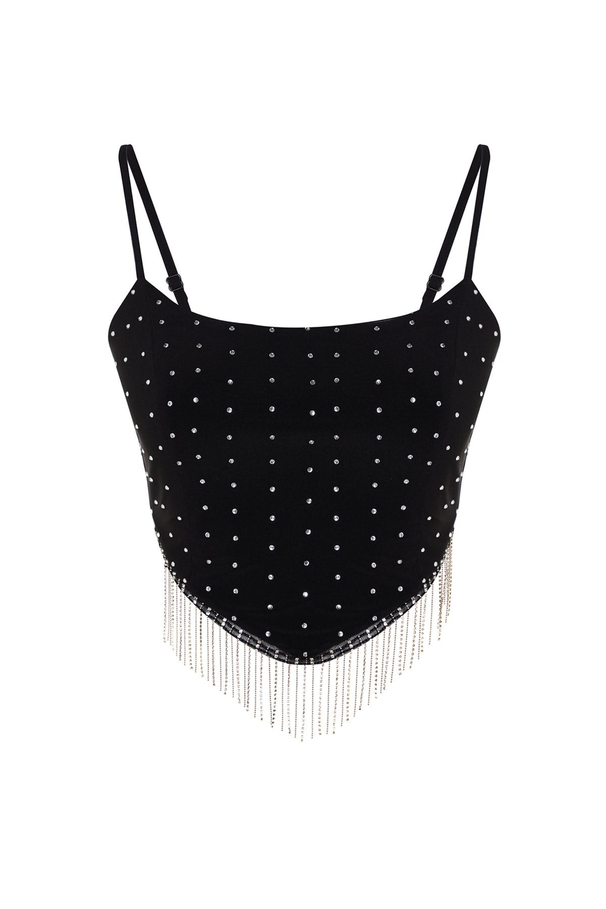 Black Crop Lined Knitted Shiny Stone Bustier Tprss23bs00109