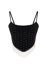 Black Crop Lined Knitted Shiny Stone Bustier Tprss23bs00109