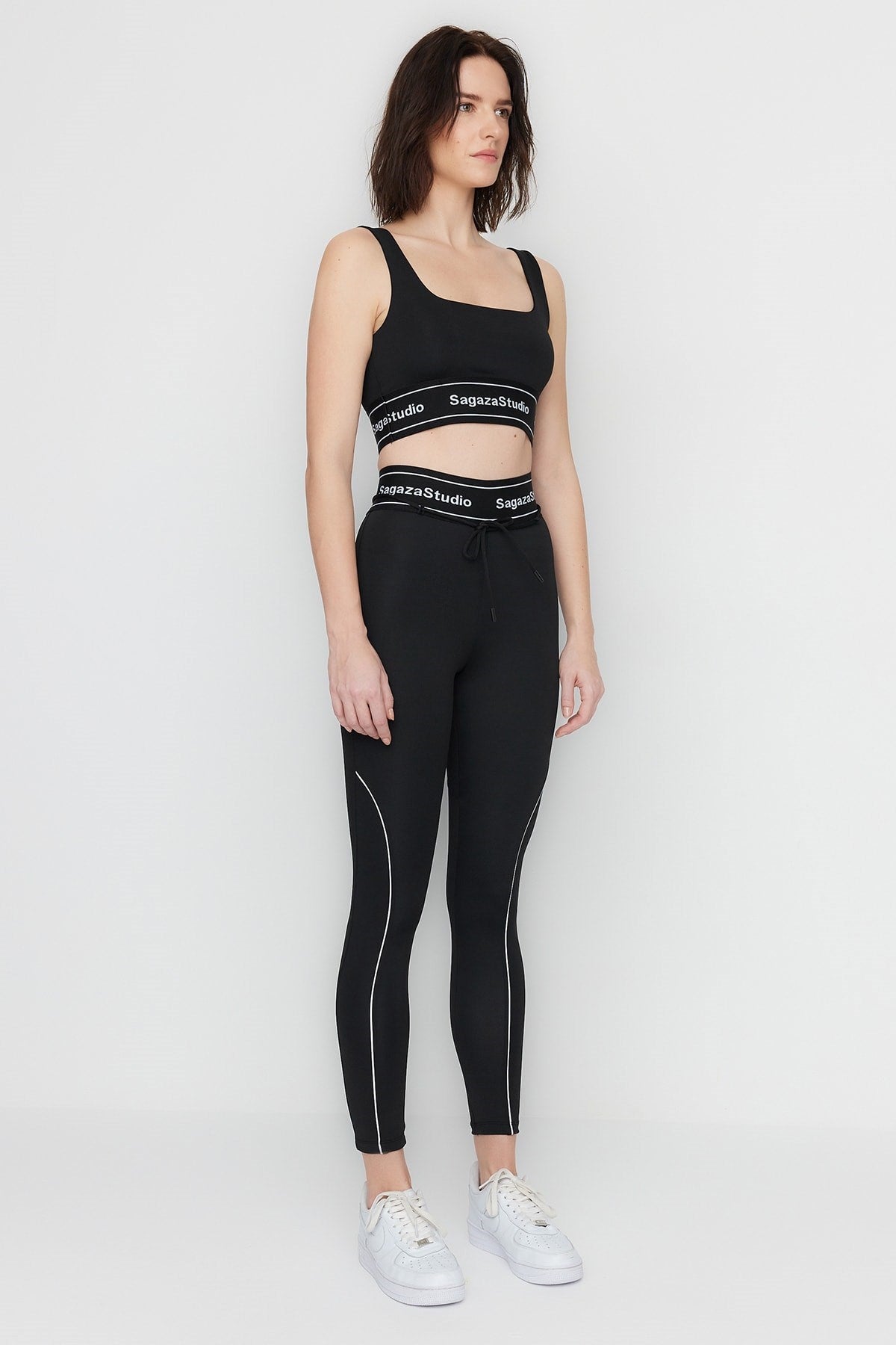 X Sagaza Studio Black Jumper Lanyard Bib Detailed And Push Up Stitched Sports Leggings Tclss23ty0000