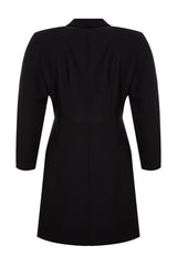 Black Plain Double Breasted Mini Woven Plus Size Dress Tbbaw24ah00058