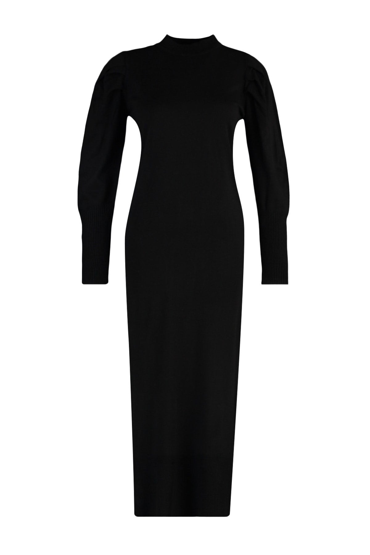 Black Crew Neck Shoulder Ruffle Knitwear Dress Tctaw23eb00047