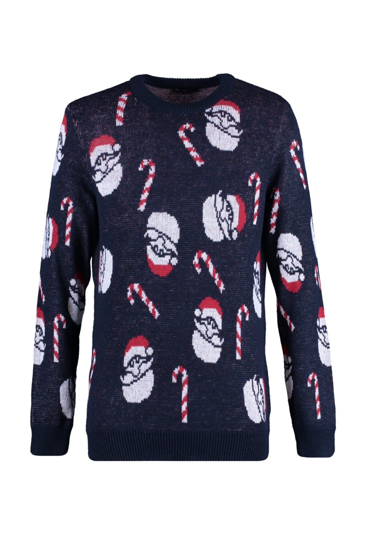 Multicolor Mens Slim Fit Crew Neck Santa Claus Patterned Christmas Knitwear Sweater Tmnaw23kz00218