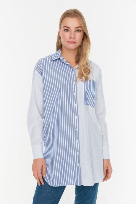 Blue Striped Pocket Detailed Shirt Tctss22go00003