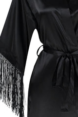 Black Satin Tassel Detailed Woven Dressing Gown Thmaw24sb00008