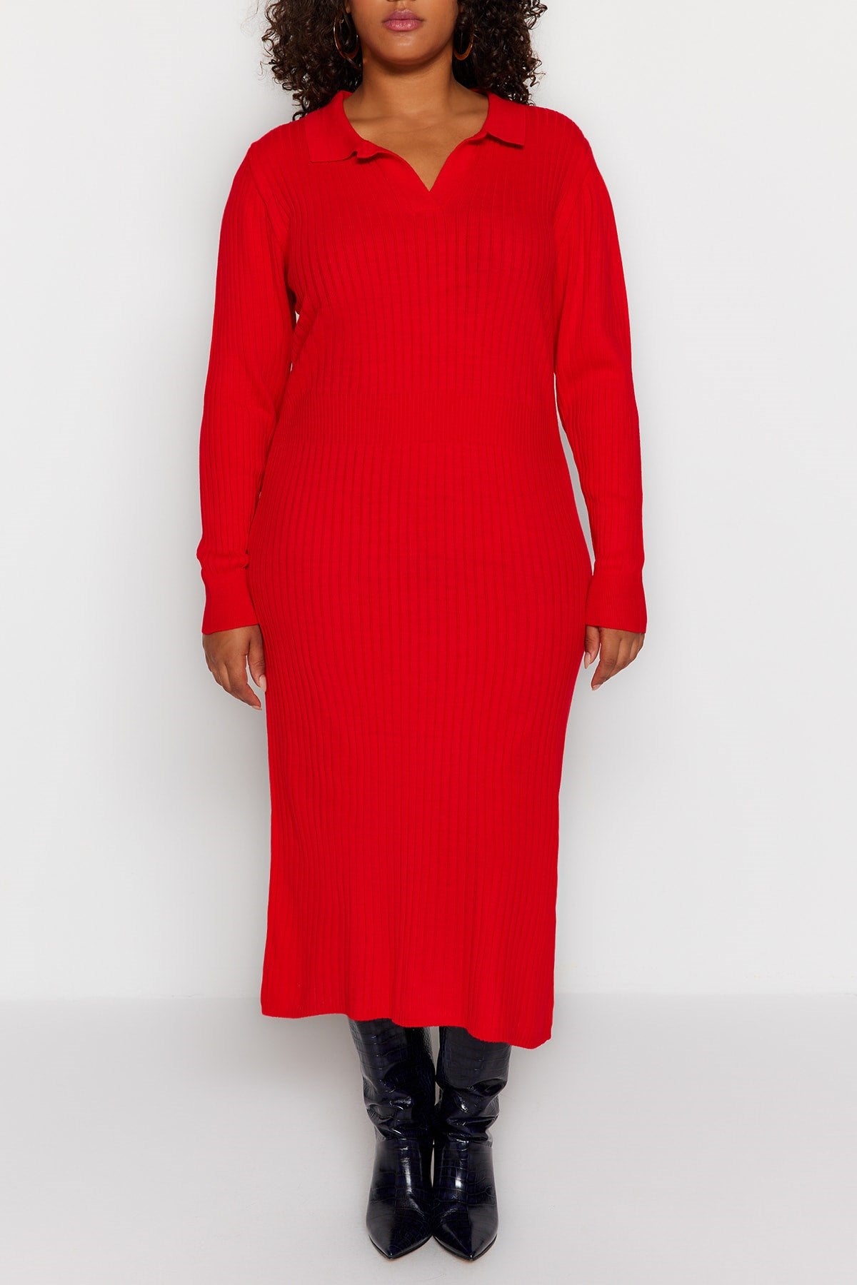 Red Polo Neck Knitwear Dress Tbbaw23ah00002