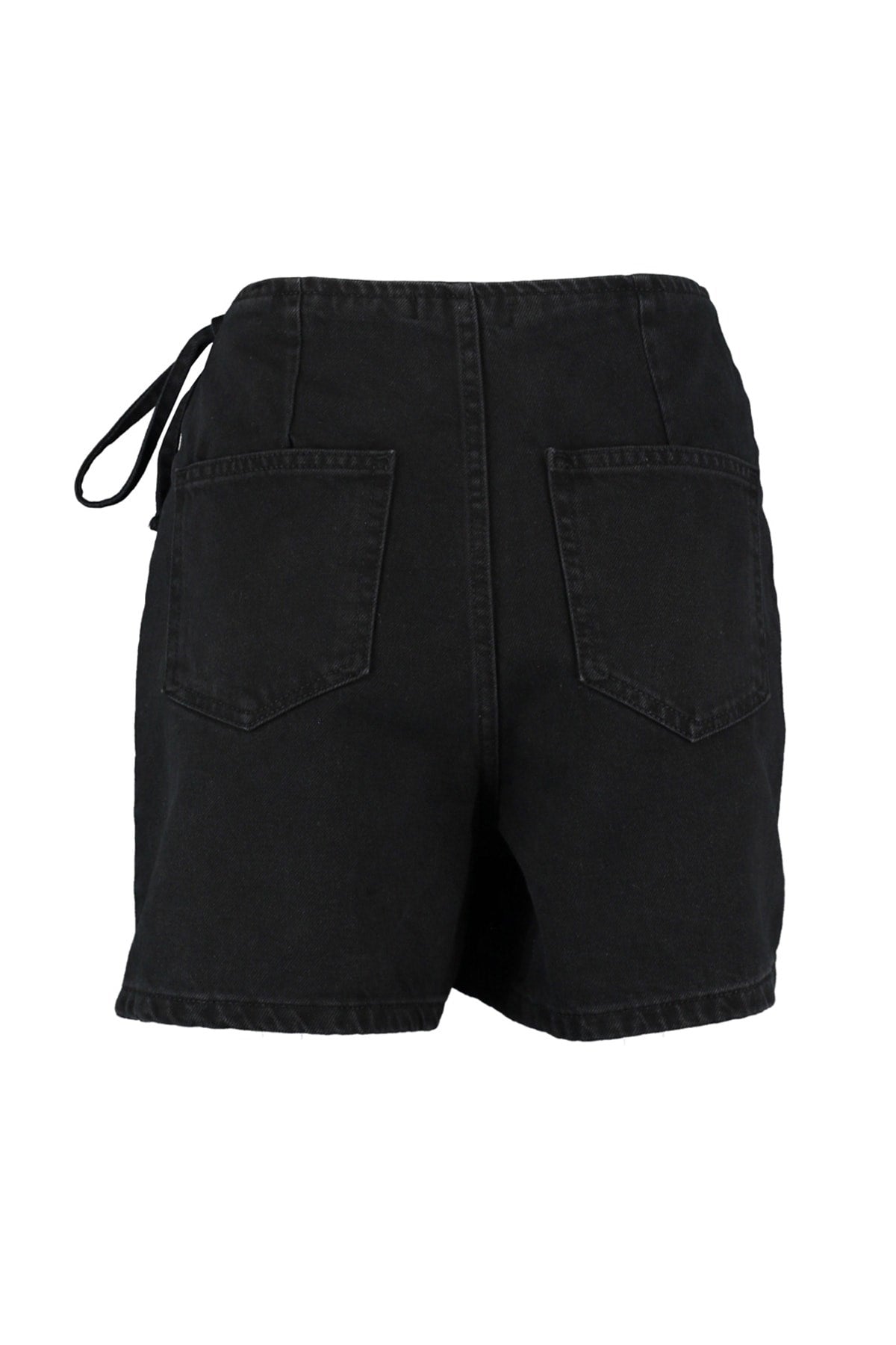 Black Asymmetric Closure Denim Shorts Skirt Twoss21sr0166