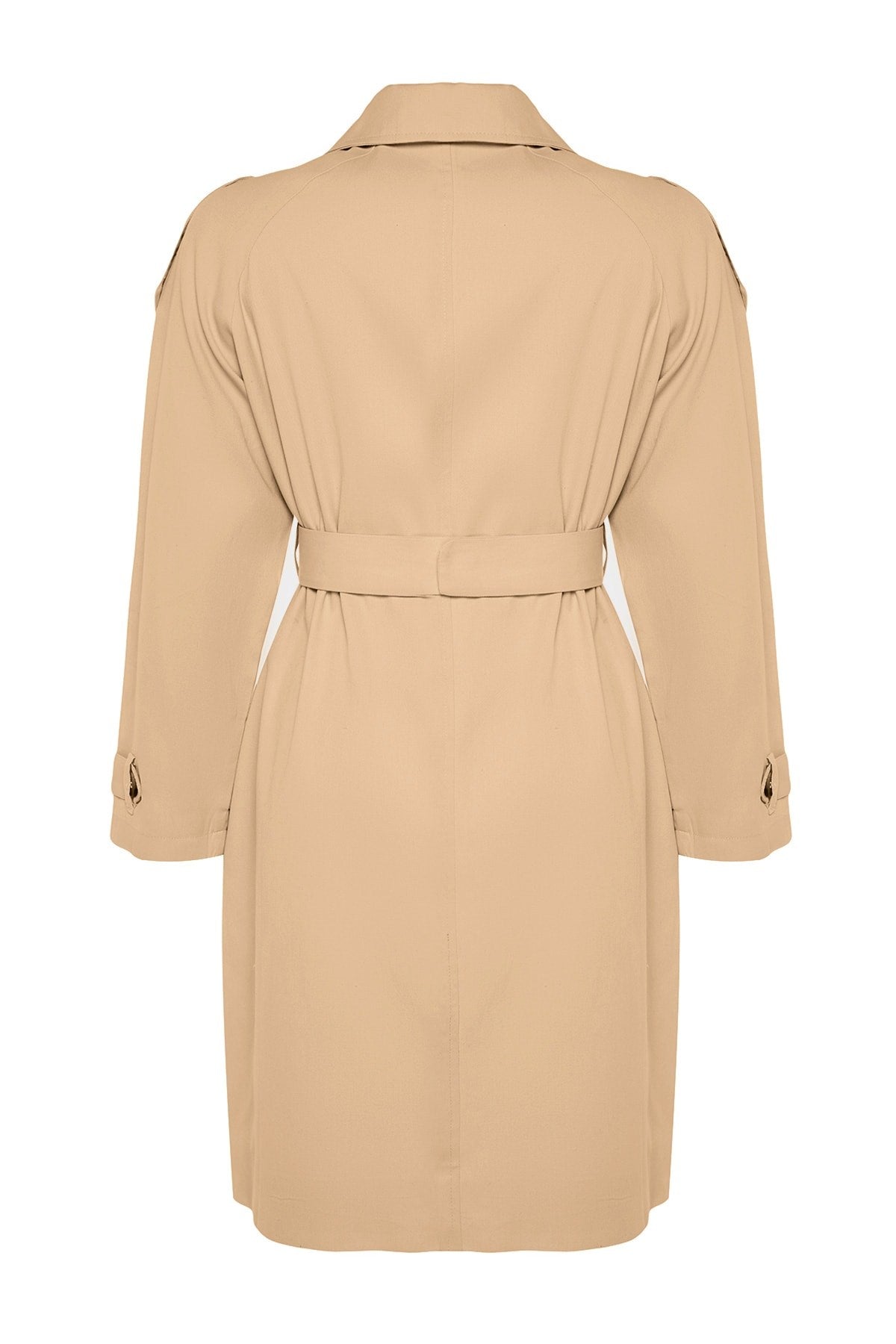 Beige Waist Belted Gabardine Trench Coat Tbbaw24bm00002