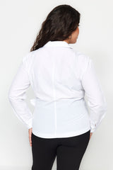 White Double Breasted Drawstring Detailed Woven Shirt Tbbss22go0628