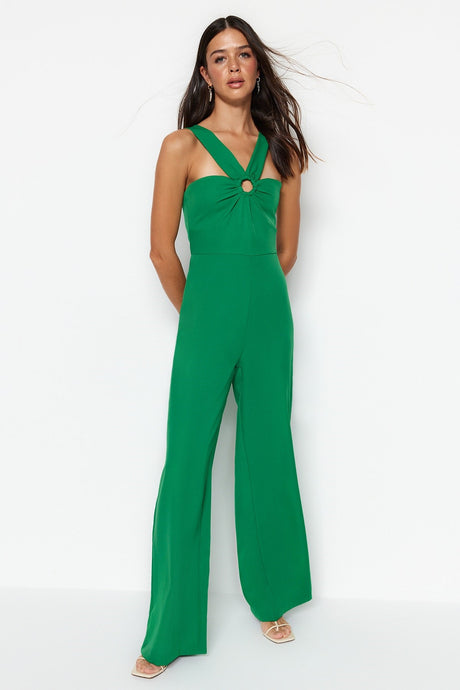 Emerald Green Collar Detailed Jumpsuit Twoss23tu00165