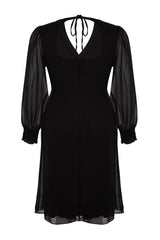 Black Slit Detailed A-line Woven Dress Tbbaw24ah00040