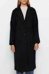 Black Oversize Wide Cut Balloon Sleeve Detailed Long Cache Coat Twoaw24kb00076