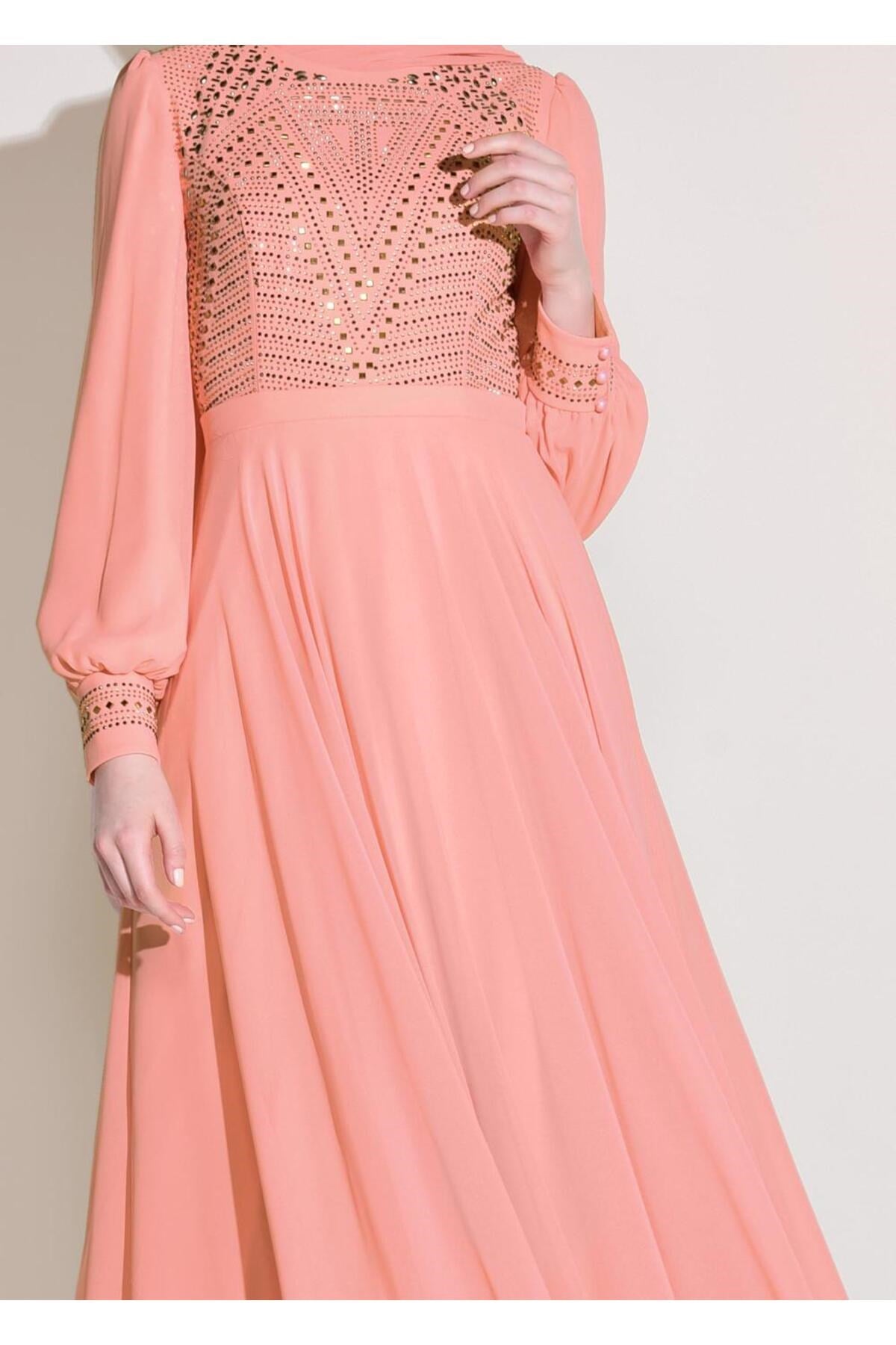 Women's Coral Chiffon Evening Dress T 5426 19yabltr5426