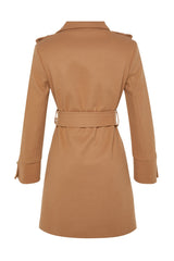 Camel Belted Gold Button Detailed Cashmere Coat Twoaw24kb00006