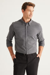 Men's Anthracite Slim Fit Slim Fit Hidden Button Collar 100% Cotton Shirt 4c2024100002