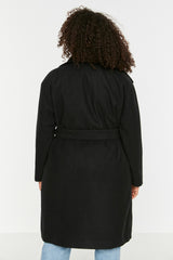 Black Belted Wide Collar Oversize Cashmere Coat Tbbaw23kb00001