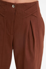 Brown Cotton Carrot Pattern Stripe Detailed Woven Pants Twoaw22pl0342