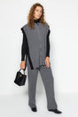 Anthracite Color Block Slit Detailed Vest-pants Knitwear Bottom-top Suit Tctaw24us00087