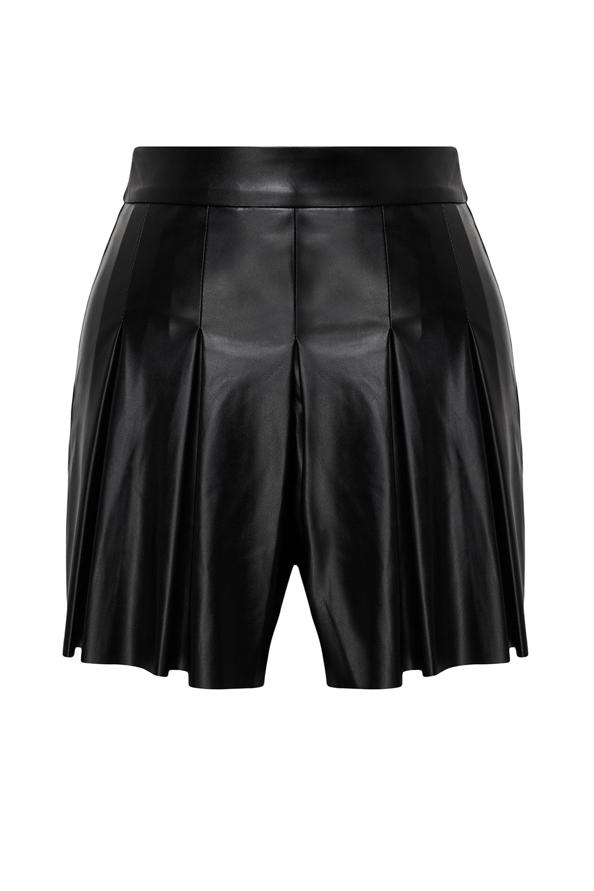 Black Pleated Faux Leather Shorts Skirt Tpraw24sr00000