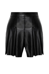 Black Pleated Faux Leather Shorts Skirt Tpraw24sr00000