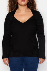 Black Wide Collar Ribbed Knitwear Sweater Tbbaw24an00033