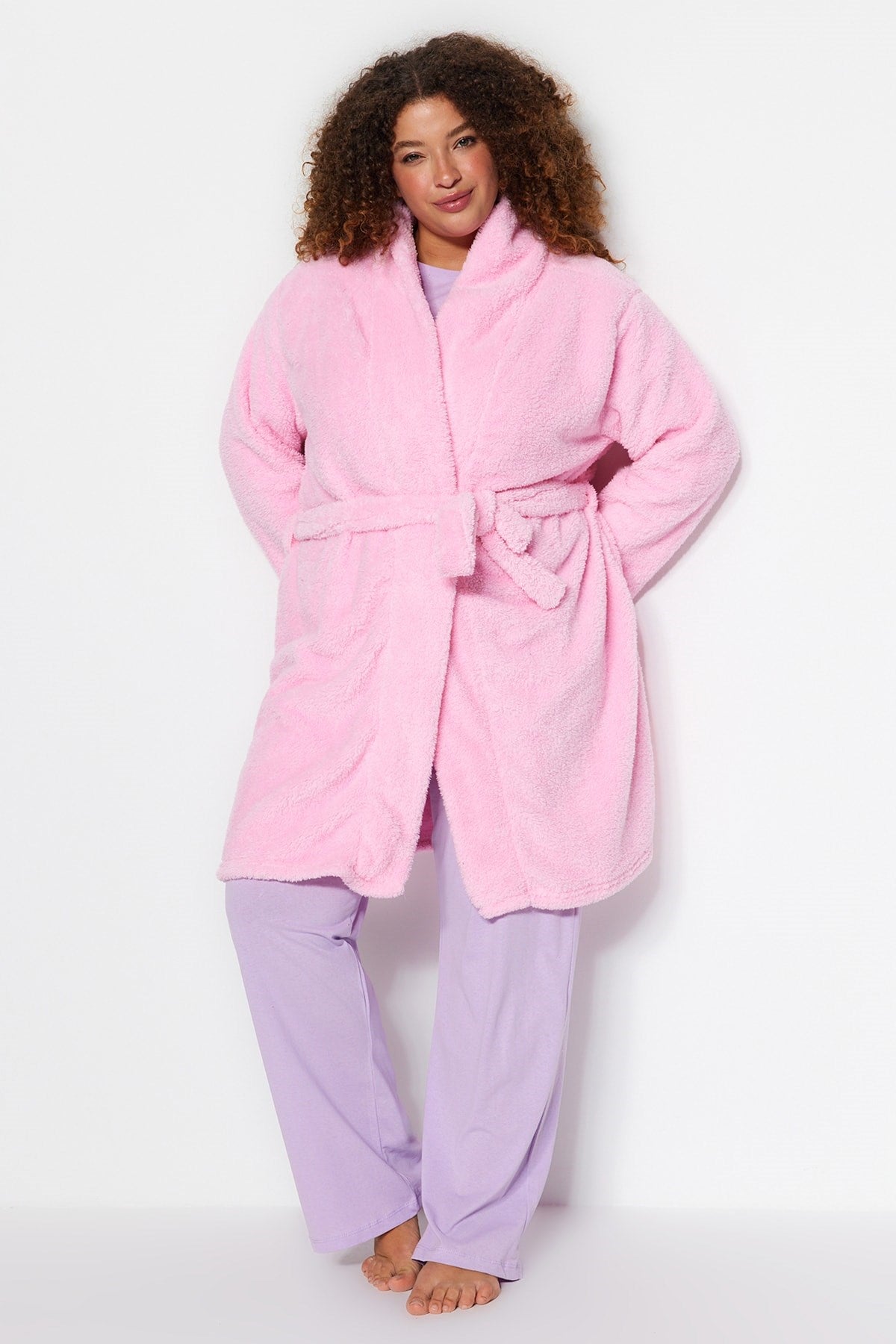 Pink Plush Tie Knitted Dressing Gown Tbbaw24sb00000