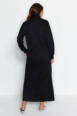 Black Deagje Collar Lace Detailed Maxi Knitted Dress Tctss22eb0132