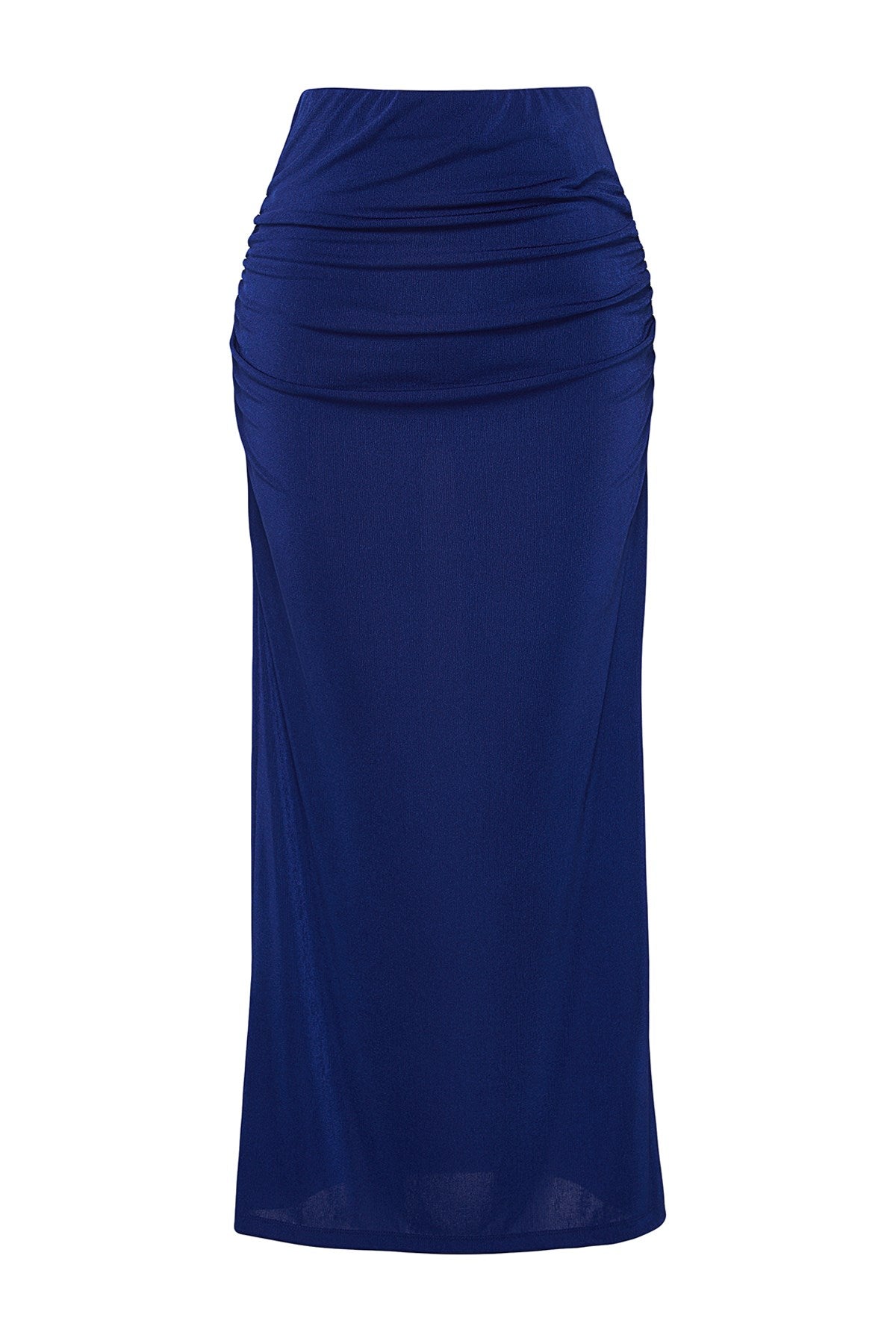 Navy Blue Premium Shiny Finish And Soft Textured Draped Maxi Knit Skirt Twoaw24et00090