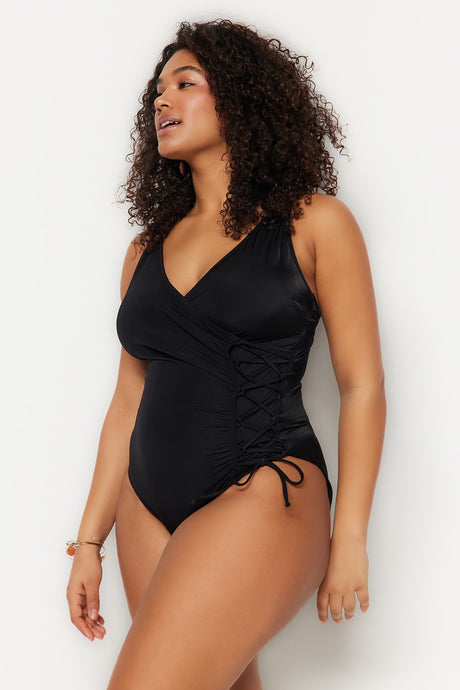 Black Double Breasted Tie Detailed Swimsuit Tbbss23am00034