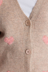 Ecru Heart Pattern Knitwear Cardigan Tbbaw24av00006