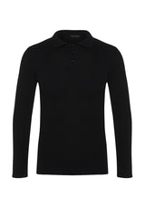 Khaki Men's Fitted Slim Fit Polo Collar Buttoned Ribbed Knit Sweater Tmnaw21kz0567