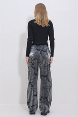 Women's Black Waist Elastic Batik Pattern Metallic Palazzo Pants Alc-x11409